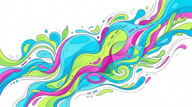 Vibrant Abstract Splash Swirls of Color on White Background - Energetic Flowing Design