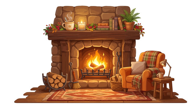 Cozy living room with fireplace and armchair