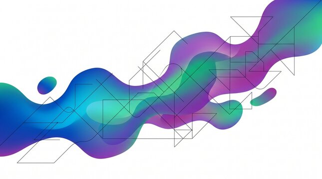 Abstract Gradient Fluid Wave with Geometric Shapes on White Background - Dynamic Flow