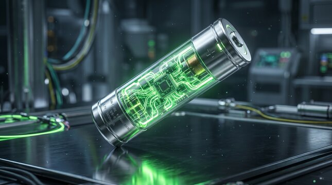 Futuristic green glowing electronic device component