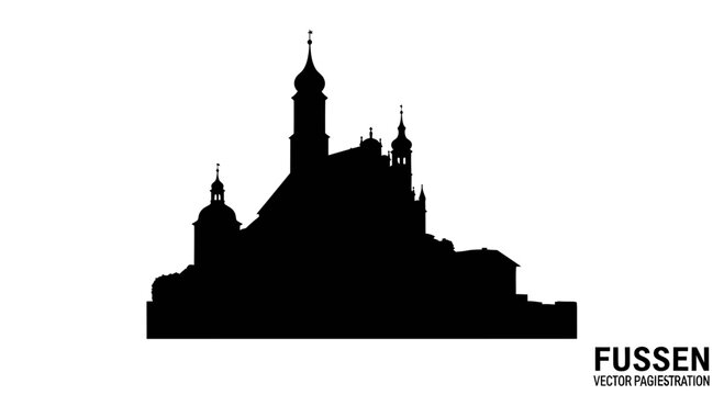 Silhouette of St Mang Abbey in Fussen Germany vector illustration