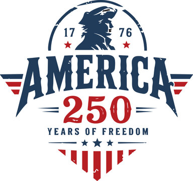 USA 250th Anniversary Patriotic Badge with Eagle and Stars, 1776 to 2026 Independence Day Celebration Graphic