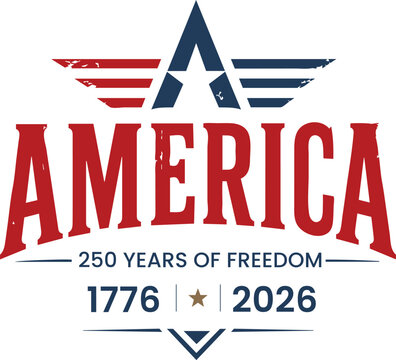 USA Independence Day Text Design with Star and Stripes, 250 Years of Freedom 1776 to 2026 Patriotic Celebration Graphic