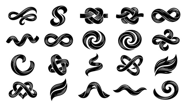 Black  White Abstract Swirls and Knots, Vector Graphics for Design