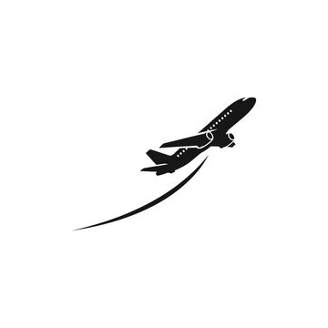 Silhouette of Airplane Taking Off with Curved Flight Trail