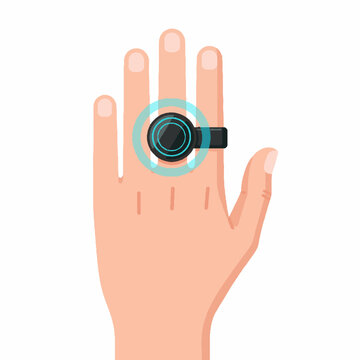 Smart Ring on Human Finger Closeup.