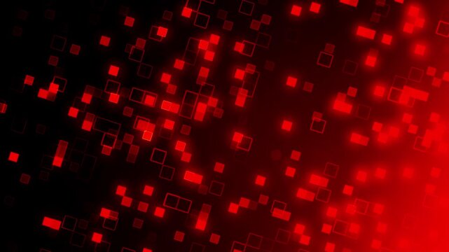 Abstract Digital Red Squares: An abstract composition of glowing red squares against a gradient black background, creates a sense of digital movement and energetic, with a modern and artistic.