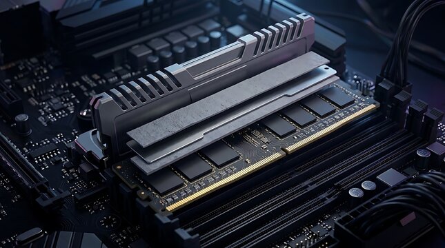 High performance computer RAM modules installed on a motherboard for advanced gaming and professional computing tasks