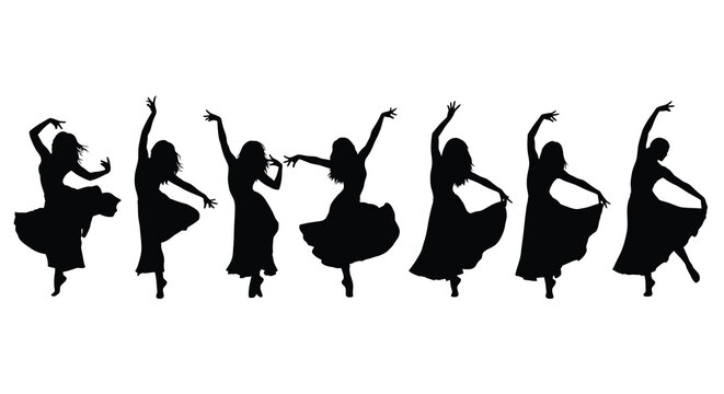 flamenco dancers in motion black silhouette high quality