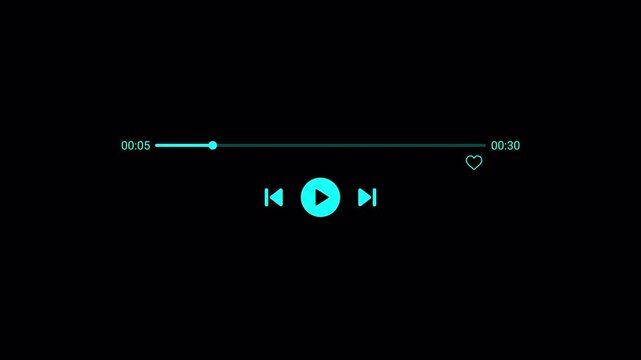 Music player progress bar template on transparent background , Audio music timeline bar moving with track 4k video, modern audio music player interface design, video track player.media player overlay
