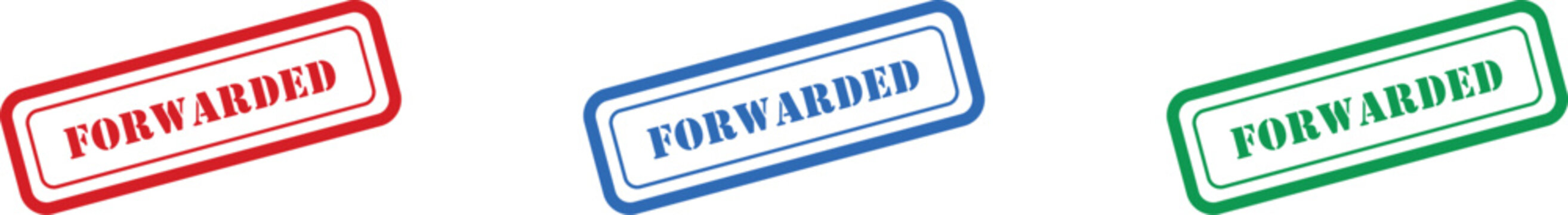 Three distinct colored rubber stamp icons display the word FORWARDED indicating address redirection