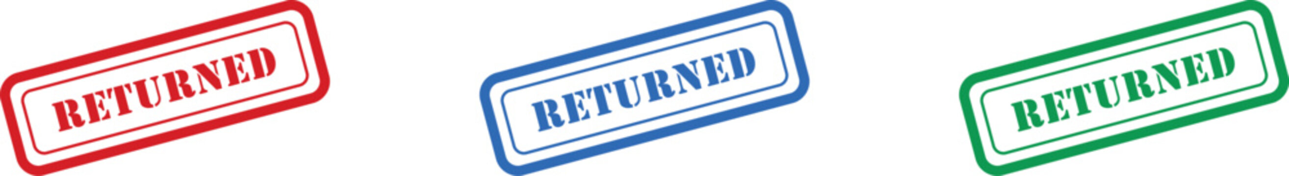 Three distinct colored rubber stamp icons display the word RETURNED indicating an items return