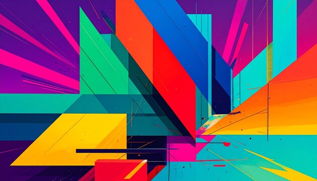 High-energy geometric layouts with clashing vibrant color palettes abstract background