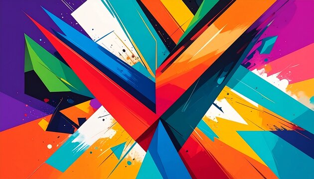 High-energy geometric layouts with clashing vibrant color palettes abstract background