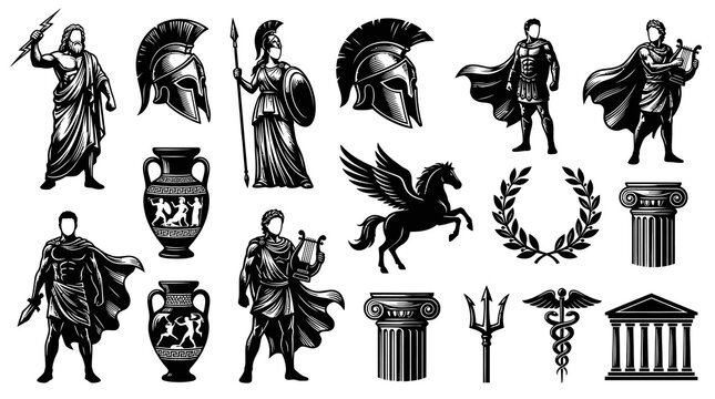 Greek Mythology Symbols: Gods, Heroes, Pegasus, Vases, Columns, Caduceus
