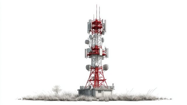 Cellular telecommunications tower isolated on white background