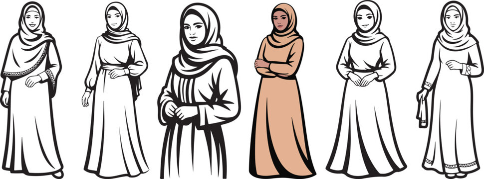 Women wearing a hijab and traditional Islamic clothing