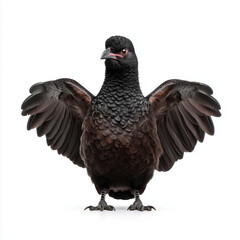 Fototapeta premium An isolated long-wattled umbrellabird. Isolated on flat white background