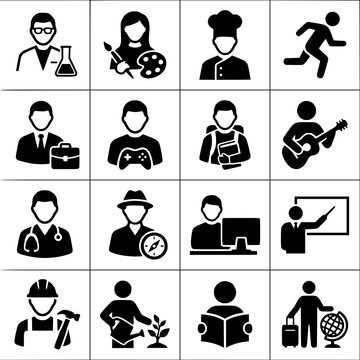 Vector Icons Representing Diverse Professions and Hobbies