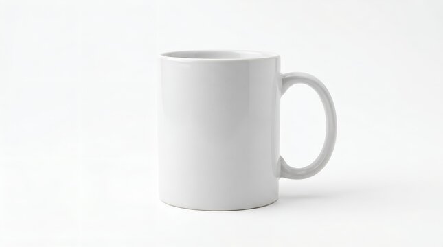 Plain white ceramic coffee mug for customization, isolated on transparent background