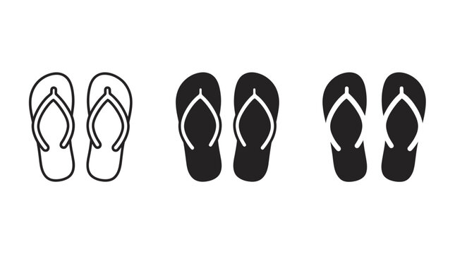 Flip flop icons are presented in three distinct styles including outline, solid, and filled versions on a plain background.