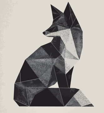 Geometric Fox Silhouette: Abstract Black and White Low Poly Art