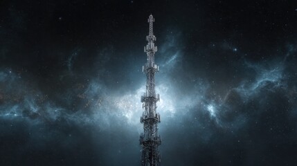 Obraz premium Cell tower standing in outer space nebula