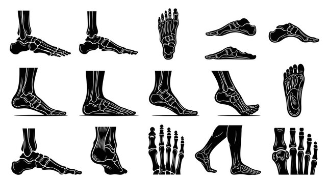 Black and White Anatomy Foot Skeleton Vector Illustration