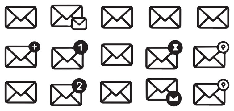 Web mail notification icons with message counters for user interface Vector Illustration Eps 10