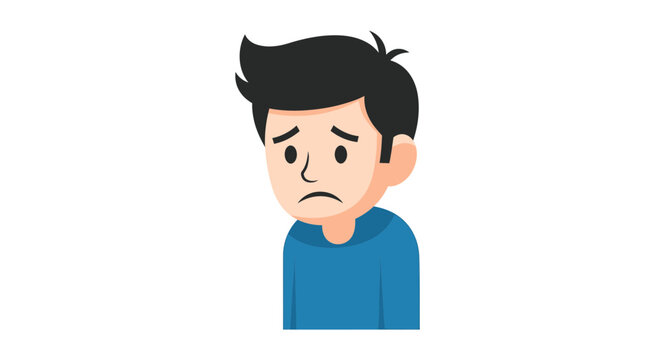 Sad cartoon young man feeling disappointed or lonely