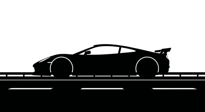 Modern Supercar Silhouette Racing on Asphalt Road Illustration