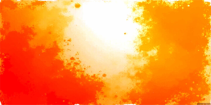 Abstract watercolor vector background featuring a glowing orange sun and autumn leaf textures with an artistic explosion of yellow sunlight and fire energy