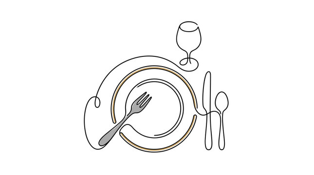 Continuous Line Drawing of Fine Dining Place Setting Vector