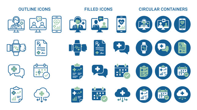 Telemedicine Healthcare Icons Set Minimal Flat Vector