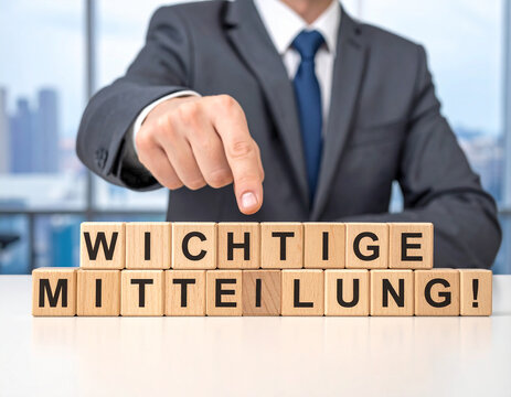 Wichtige Mitteilung! - Geschäftsmann zeigt auf den Text "Wichtige Mitteilung!"