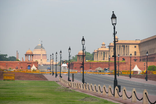 Rashtrapati Bhavan and North Block Along Rajpath, New Delhi