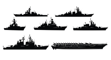 Collection of warship silhouettes against a white background silhouette high quality © Digonto