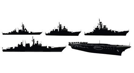 Warship silhouettes collection naval fleet black shape isolated on white background silhouette © Digonto