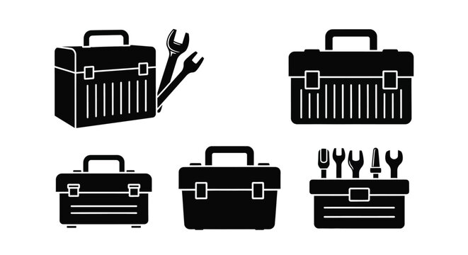 Toolbox and wrench set black silhouette high quality professional detailed modern