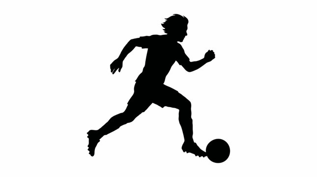 Soccer player dribbling silhouette vector, isolated on white background