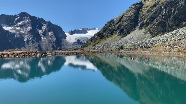 The Tiefenbach glacier located near S&ouml;lden in the &Ouml;tztal Alps of Tyrol, Austria. During the winter, the glacier is accessible by cable car and from spring time by car, using the Gletscherstrasse	
