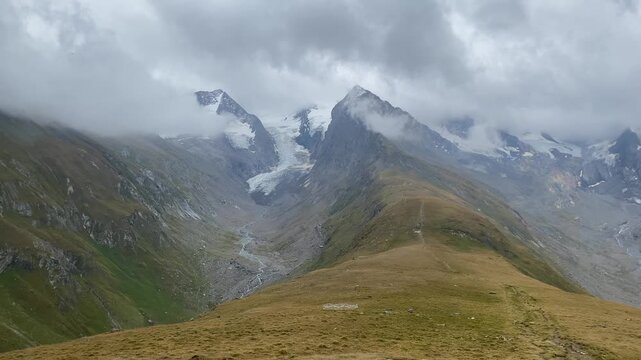 High mountains in Obergurgl.It is a village in the Otztal Alps,Austria. Located in the municipality of Solden, the village has approximately 400 year-round inhabitants, and is mainly a tourist resort.