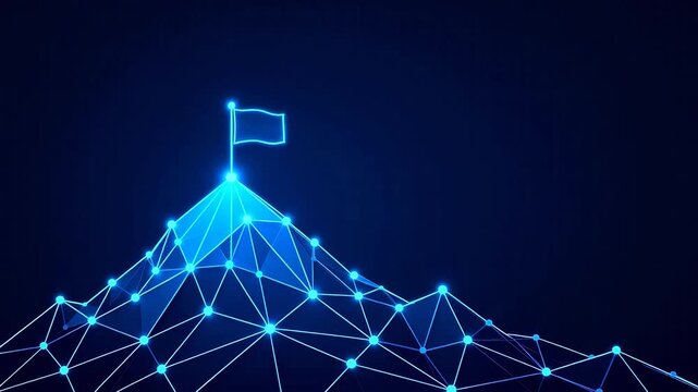 Blue glowing mountain with flag