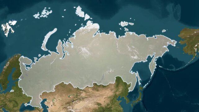 Russia Country Map Minimalist Animation Clean White Highlight on Earth Satellite View