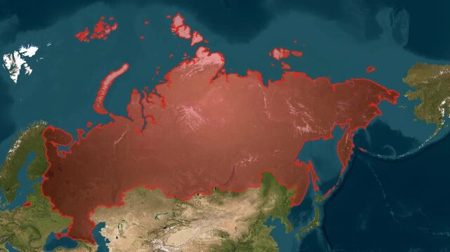 Russia Country Map Tactical Animation with Red Highlight Border on Realistic Earth Globe