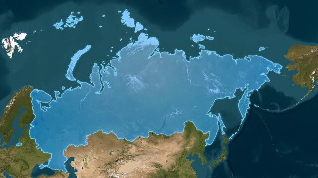 Russia Country Map Diplomatic Animation Blue Highlight on Realistic Satellite Earth View