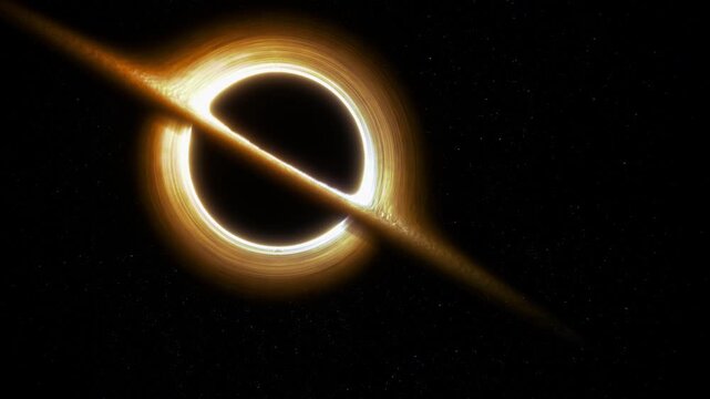 Supermassive black hole event horizon golden accretion disk gravitational lensing, warped spacetime, swirling plasma, deep space stars, cinematic cosmos, astrophysics concept, sci fi background