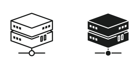 Naklejka premium Isometric server rack and router icons in black and white