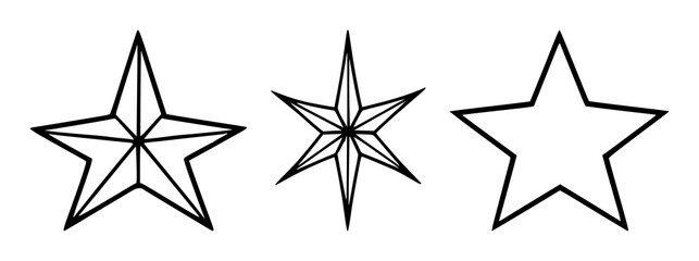 Obraz premium Star icon set with black line art, white background featuring star icon, stylized, line art with vector and illustration