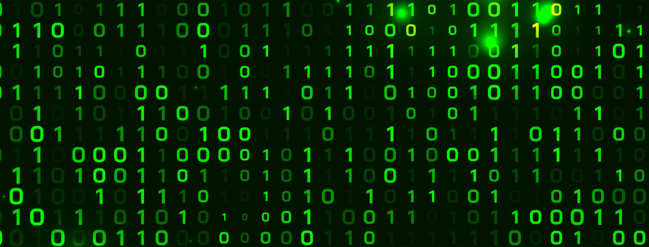 Modern Binary code concept digital green banner for programming and coding